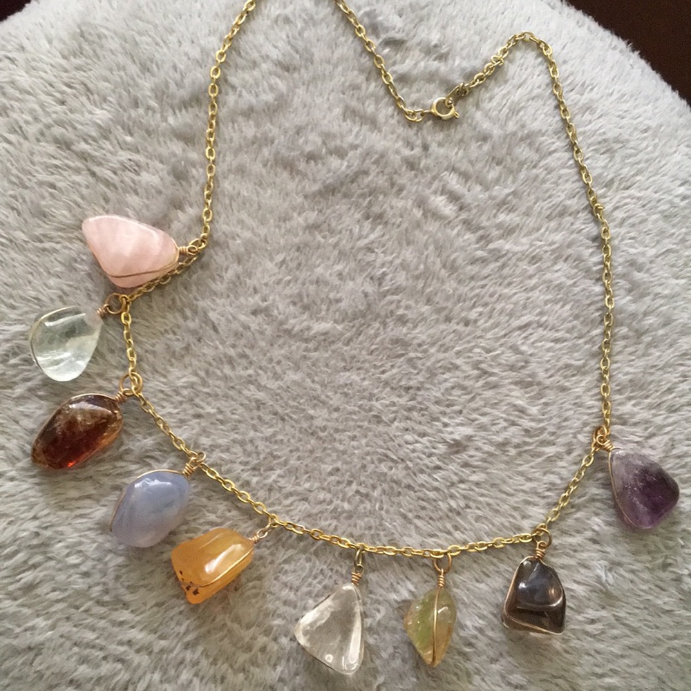 Nice crystal stones gold chain necklace